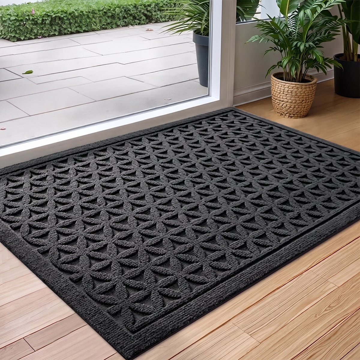 Ribbed Textured Non-Slip Backing Entrance Doormat - Door Mats - Black - Oak Soho