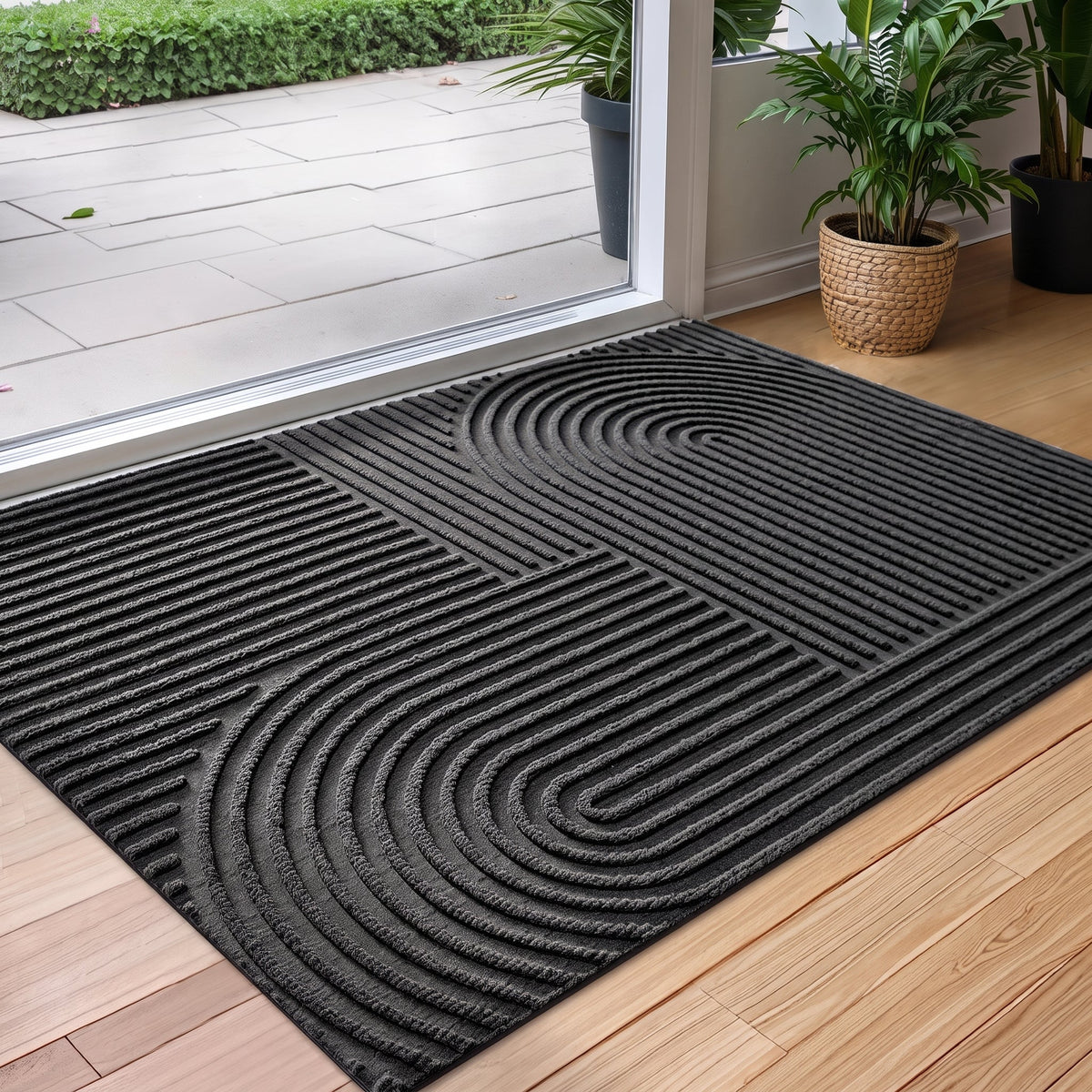 Ribbed Textured Non-Slip Backing Entrance Doormat - Door Mats - Black - Oak Soho