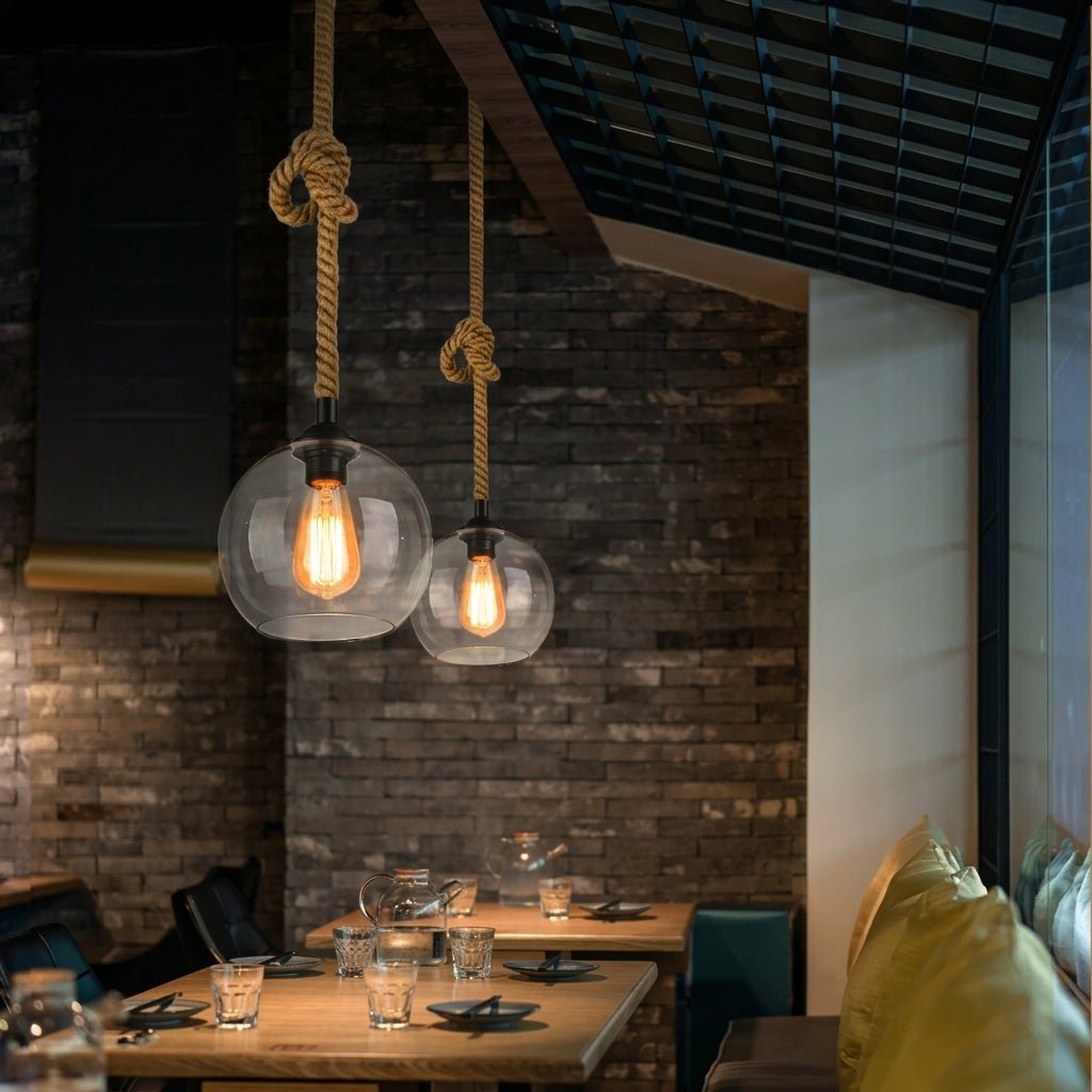 Rope Hung Glass Globe Pendant Light - Pendant Light Fixtures - Clear - Oaksoho