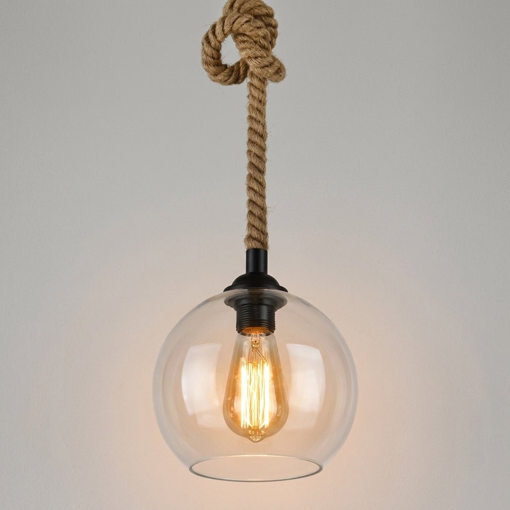 Rope Hung Glass Globe Pendant Light - Pendant Light Fixtures - Clear - Oaksoho
