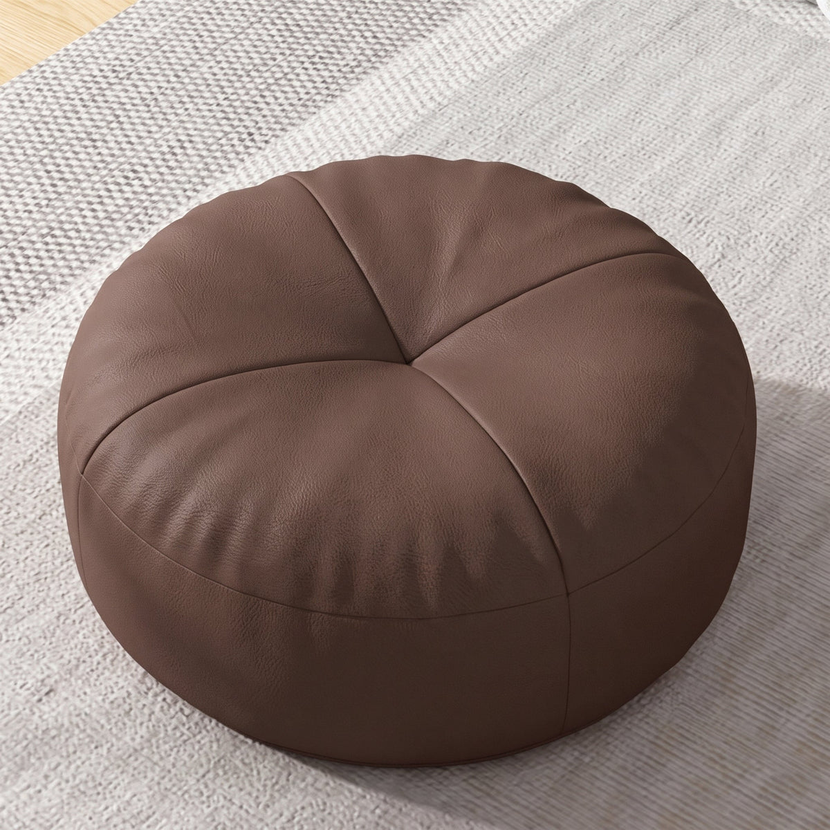 Round Floor Cushion with Segmented Panel Design - Ottomans - Brown - Oak Soho