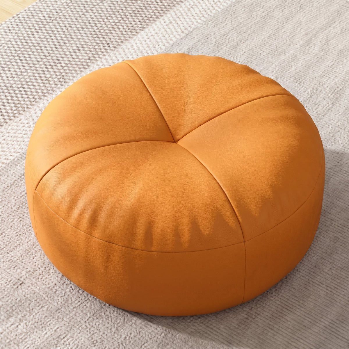 Round Floor Cushion with Segmented Panel Design - Ottomans - Orange - Oak Soho