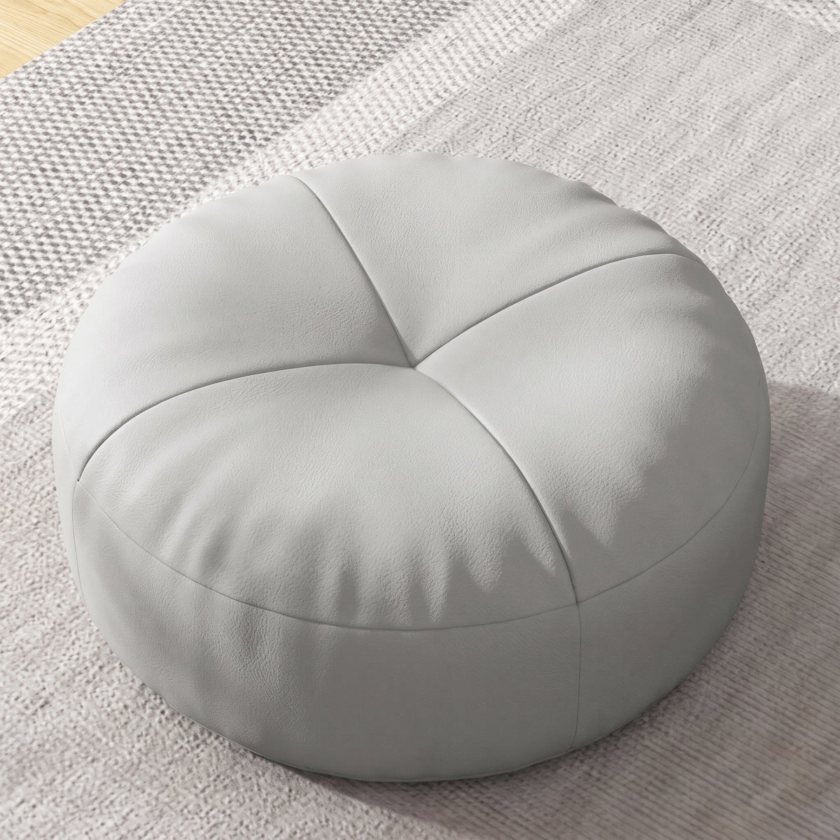 Round Floor Cushion with Segmented Panel Design - Ottomans - Light Grey - Oak Soho