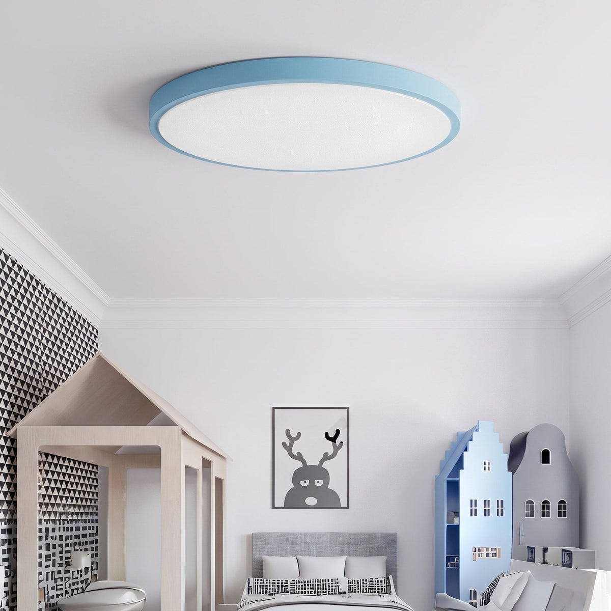 Round LED Flush Mount Ceiling Light for Bedroom and Hallway - Ceiling Light Fixtures - Blue - Oaksoho