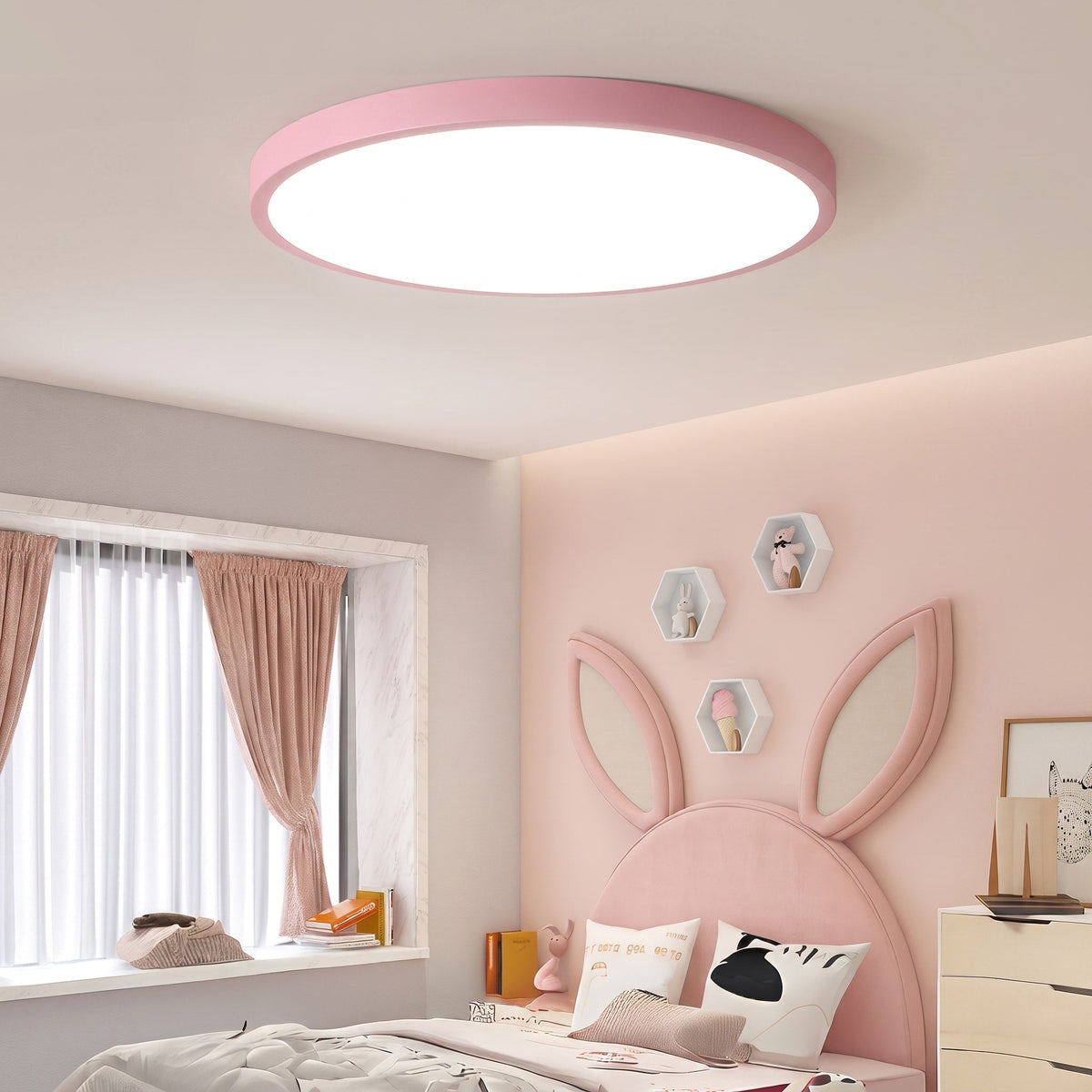 Round LED Flush Mount Ceiling Light for Bedroom and Hallway - Ceiling Light Fixtures - Pink - Oaksoho