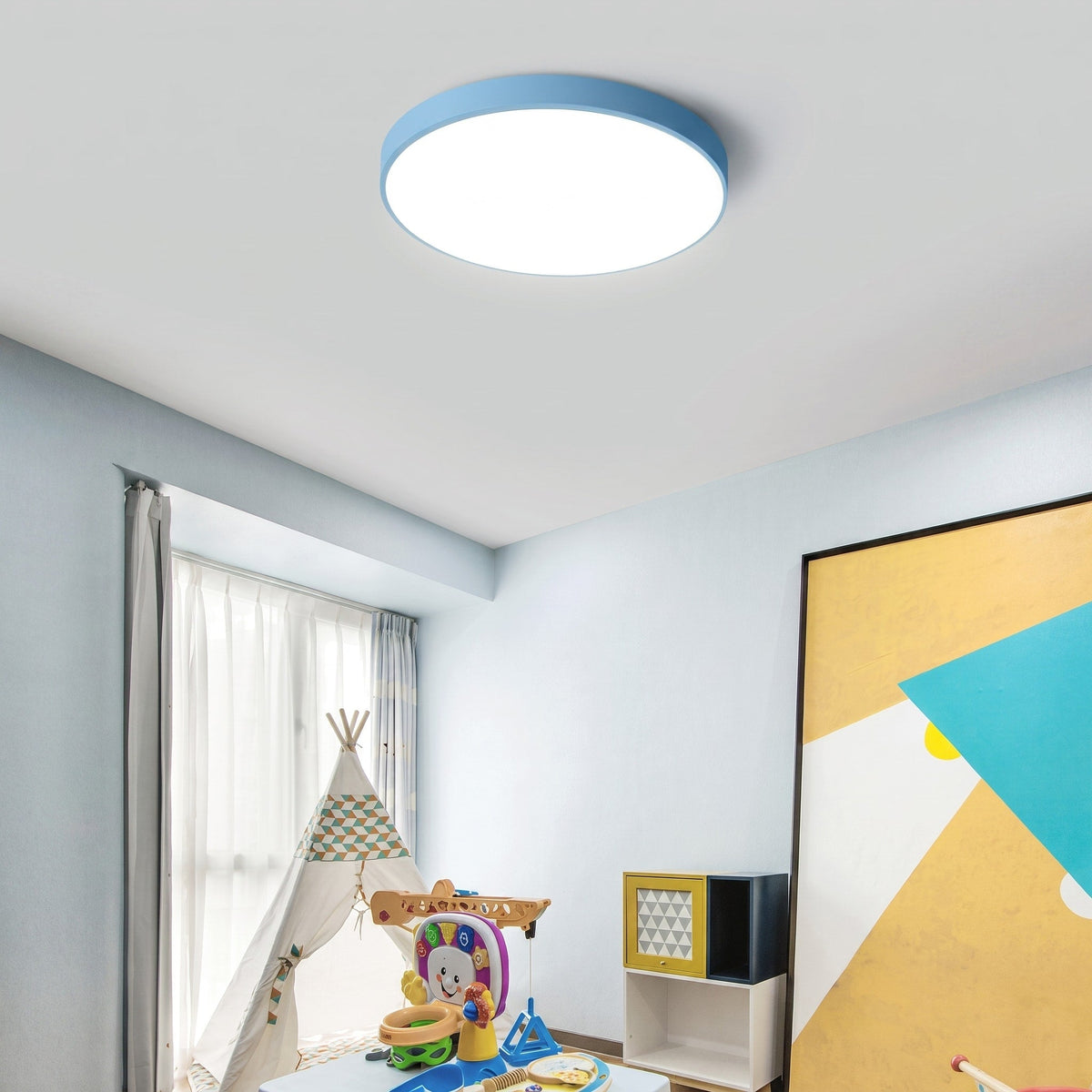 Round LED Flush Mount Ceiling Light for Bedroom and Hallway - Ceiling Light Fixtures - Blue - Oaksoho
