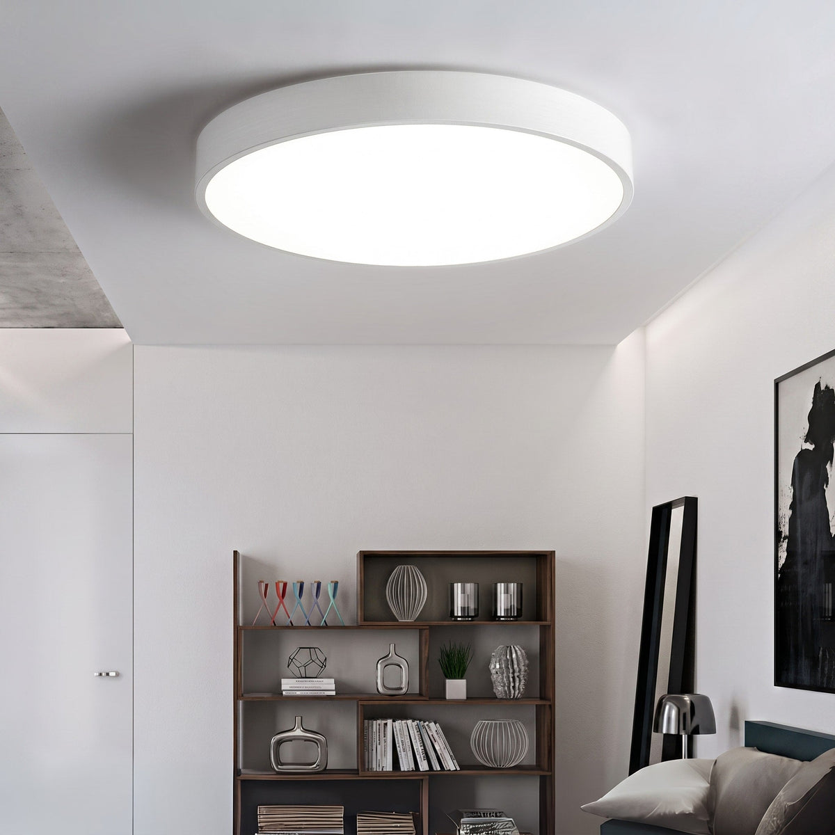 Round LED Flush Mount Ceiling Light for Bedroom and Hallway - Ceiling Light Fixtures - White - Oaksoho