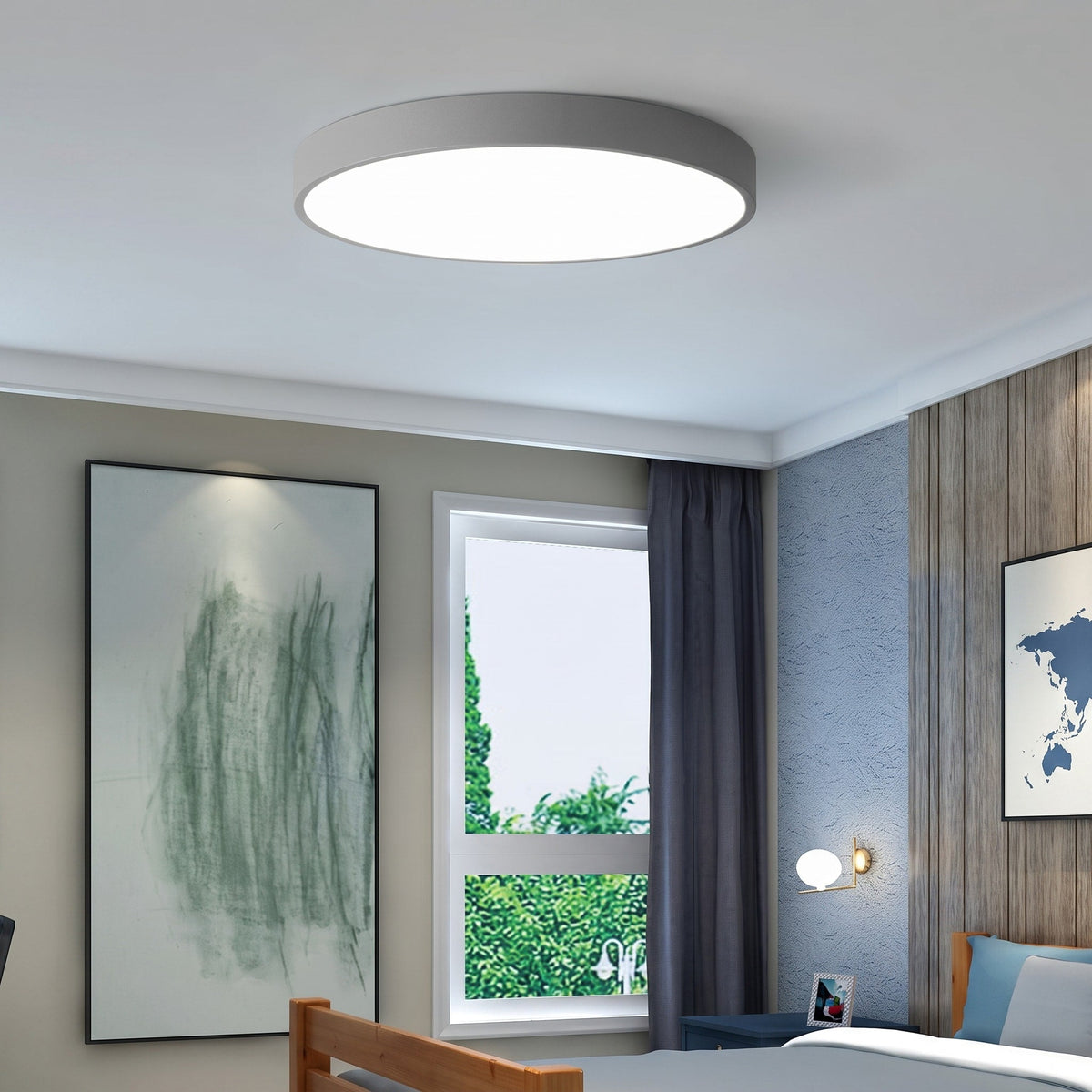 Round LED Flush Mount Ceiling Light for Bedroom and Hallway - Ceiling Light Fixtures - Grey - Oaksoho