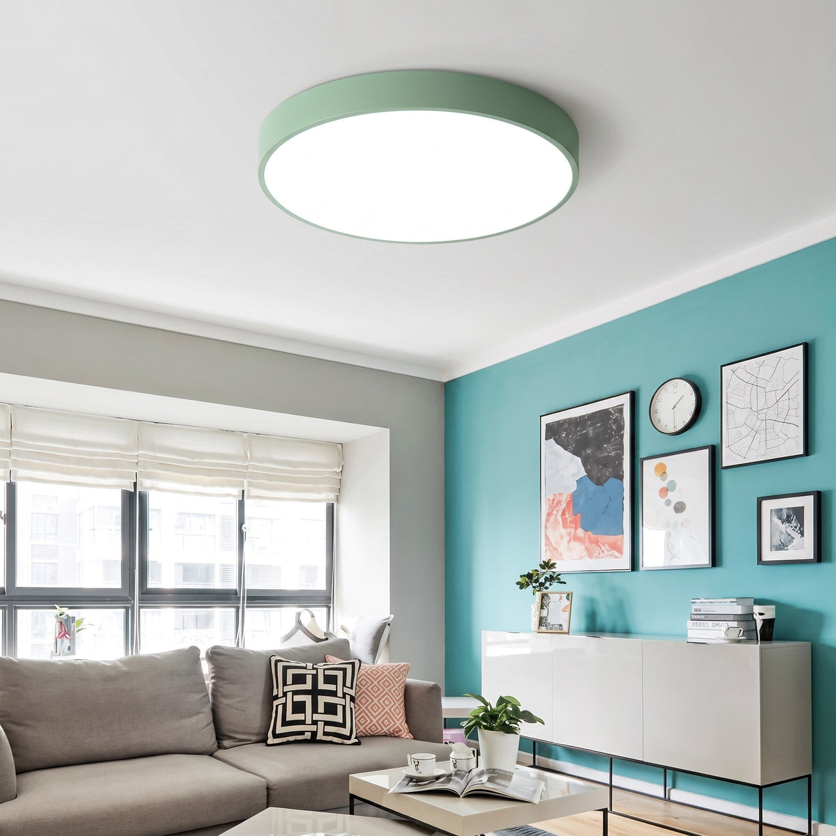 Round LED Flush Mount Ceiling Light for Bedroom and Hallway - Ceiling Light Fixtures - Green - Oaksoho