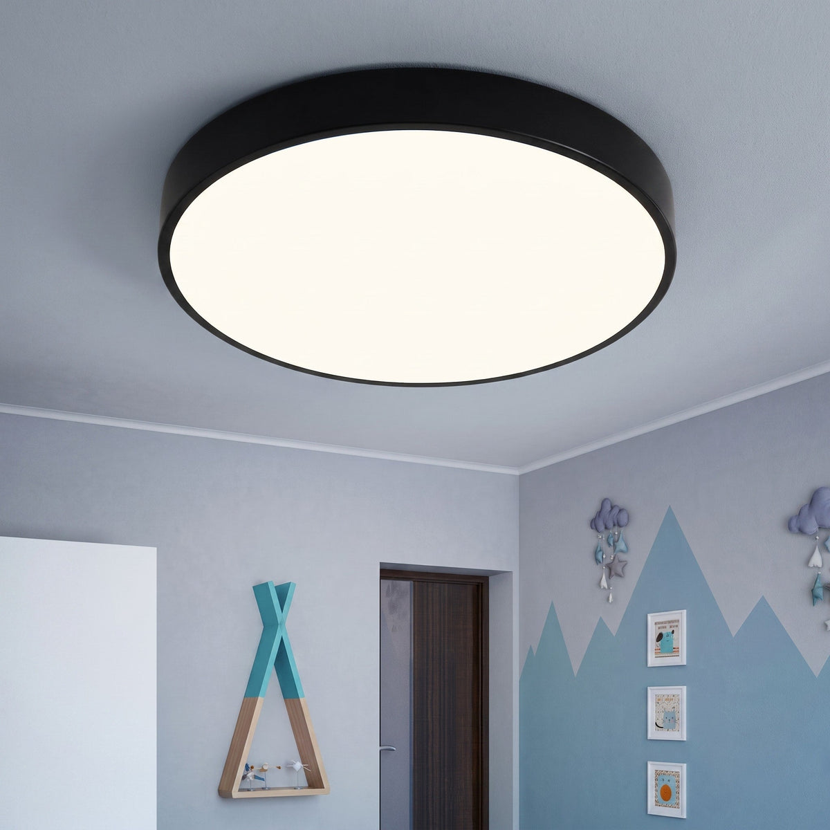 Round LED Flush Mount Ceiling Light for Bedroom and Hallway - Ceiling Light Fixtures - Black - Oaksoho