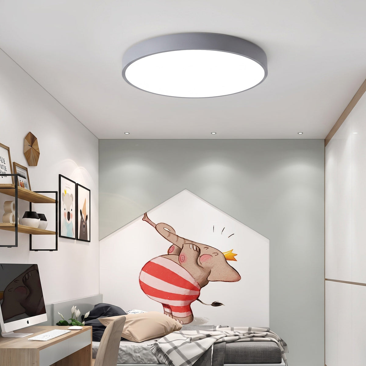 Round LED Flush Mount Ceiling Light for Bedroom and Hallway - Ceiling Light Fixtures - Grey - Oaksoho