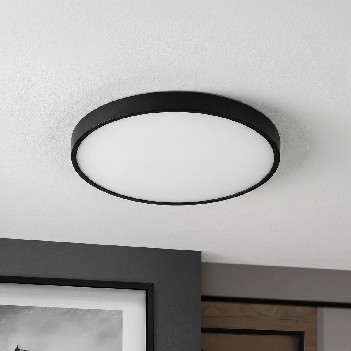 Round LED Flush Mount Ceiling Light for Bedroom and Hallway - Ceiling Light Fixtures - Black - Oaksoho