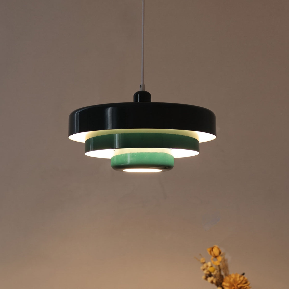 Round Metal Pendant Light Retro Layered Ceiling Lamp - Pendant Light Fixtures - Green - Oaksoho
