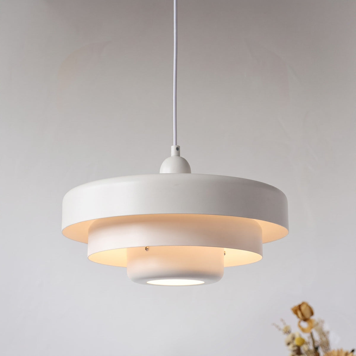 Round Metal Pendant Light Retro Layered Ceiling Lamp - Pendant Light Fixtures - White - Oaksoho