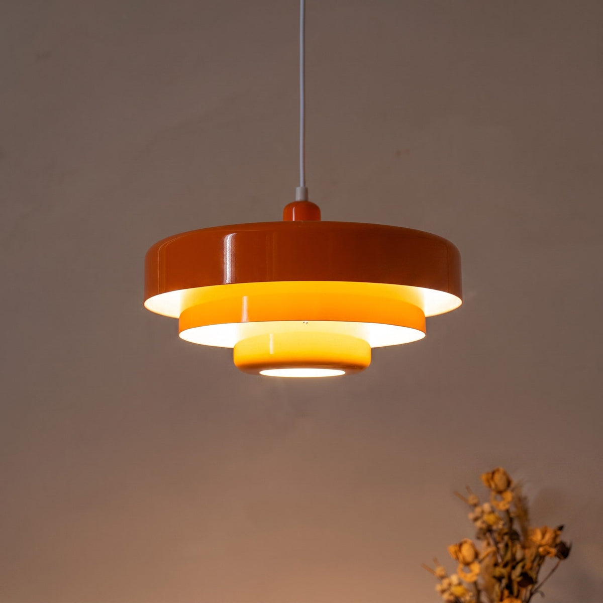 Round Metal Pendant Light Retro Layered Ceiling Lamp - Pendant Light Fixtures - Orange - Oaksoho