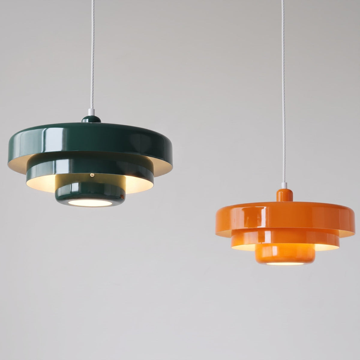 Round Metal Pendant Light Retro Layered Ceiling Lamp - Pendant Light Fixtures - Green - Oaksoho