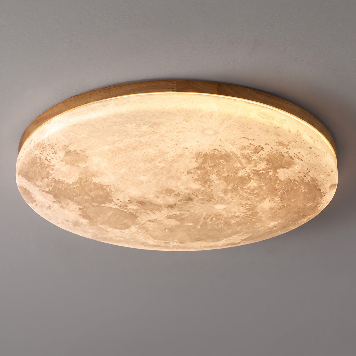 Round Moon Design LED Flush Mount Ceiling Light - Ceiling Light Fixtures - Wood - Oaksoho