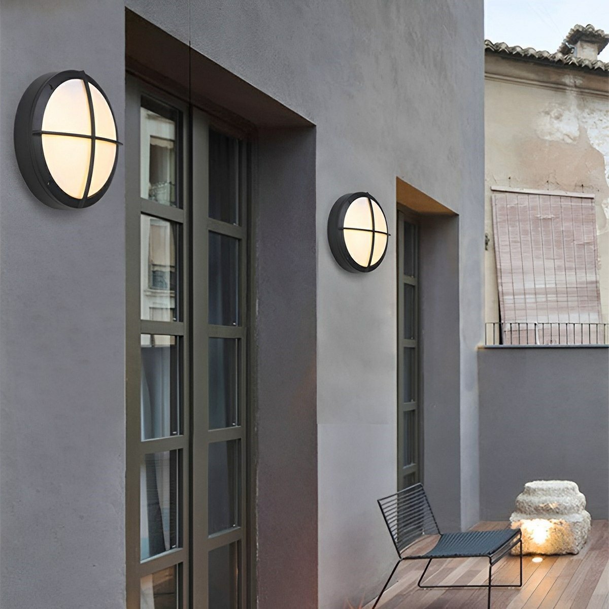 Round Outdoor Wall Light with Segment Grid Design - Wandleuchte - Cross - Oaksoho