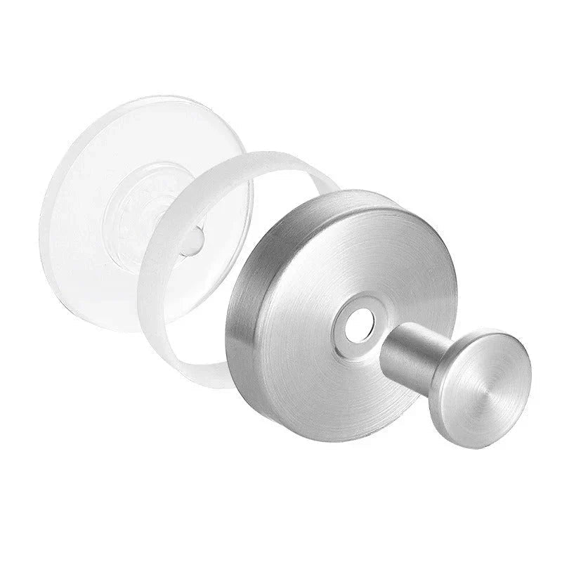 Round suction wall hook with button design - Wall Hook - Silver - Oaksoho