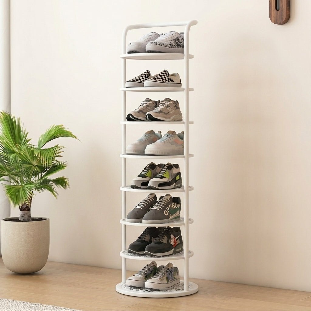 Round Tiered Metal Shoe Rack Organiser Storage - Shoe Racks - White - Oaksoho