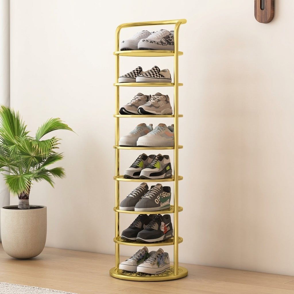 Round Tiered Metal Shoe Rack Organiser Storage - Shoe Racks - Gold - Oaksoho