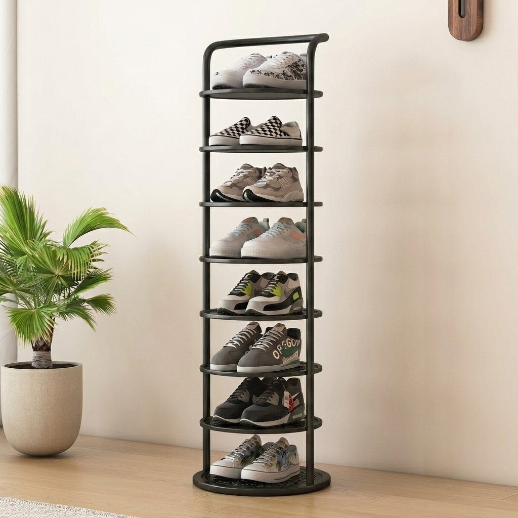 Round Tiered Metal Shoe Rack Organiser Storage - Shoe Racks - Black - Oaksoho