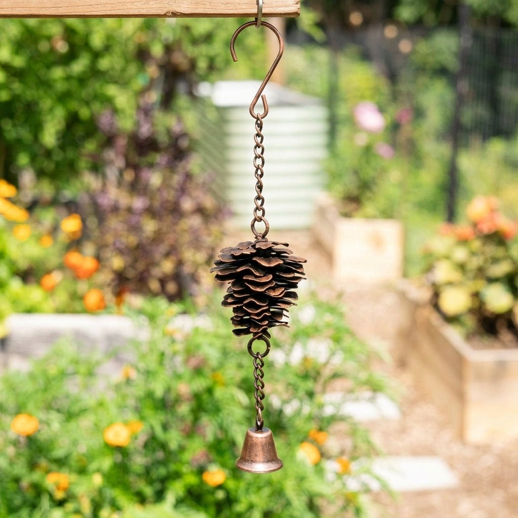 Rustic Metal Pine Cone Wind Chime with Bell - Wind Chime - Oaksoho