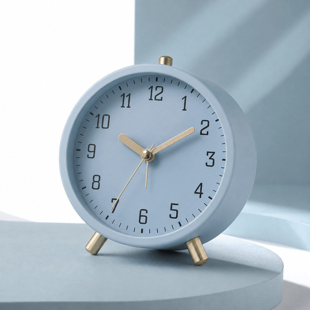 Scandinavian Round Silent Desk Clock with Brass Accents - Desk Clock - Blue - Oaksoho