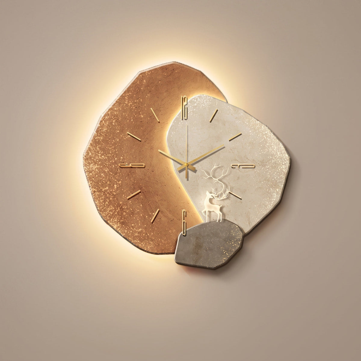 Sculptural Wall Clock with Warm LED Backlight Accent - Wall Clocks - Gold - Oaksoho
