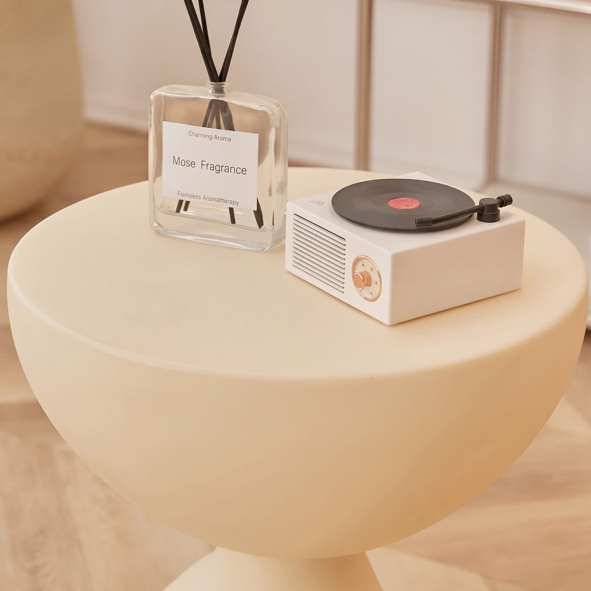 Sitting Figure Side Table Novelty Round Accent Table - End Tables - Cream - Oak Soho