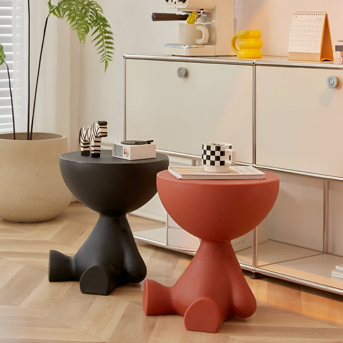 Sitting Figure Side Table Novelty Round Accent Table - End Tables - Pink - Oak Soho