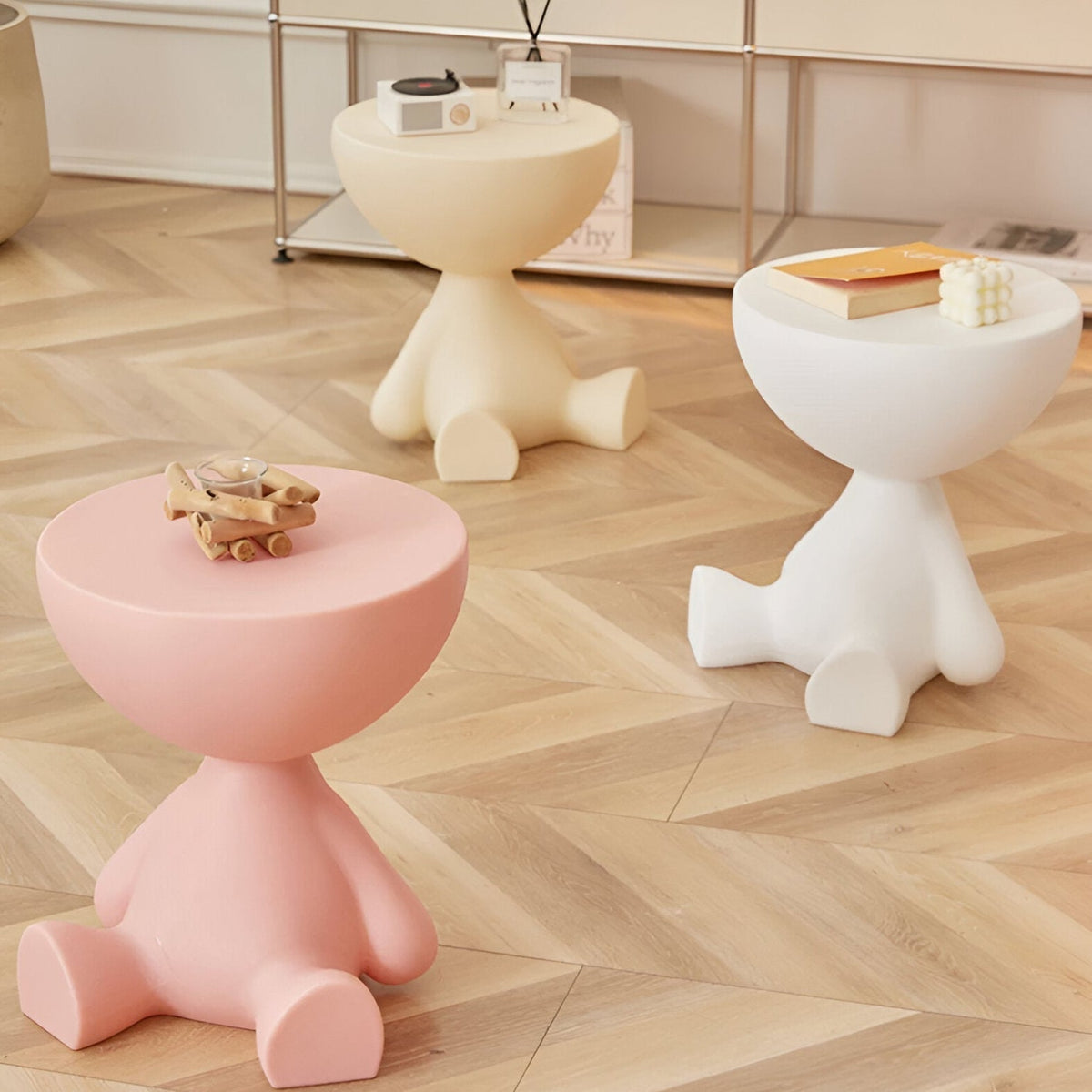 Sitting Figure Side Table Novelty Round Accent Table - End Tables - Pink - Oak Soho