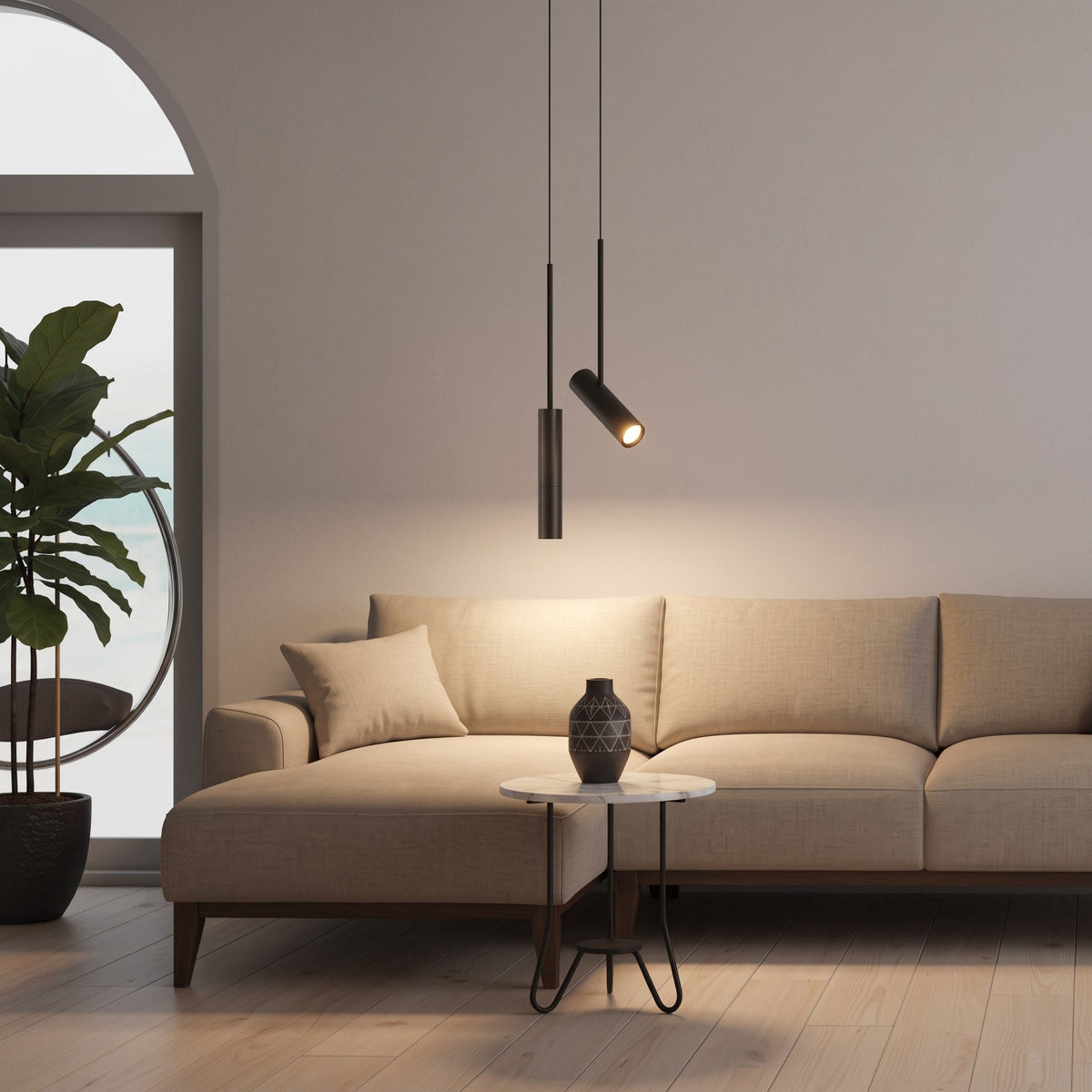 Slim Pendant Ceiling Light with Adjustable Spotlight Head - Pendant Light Fixtures - Black - Oak Soho
