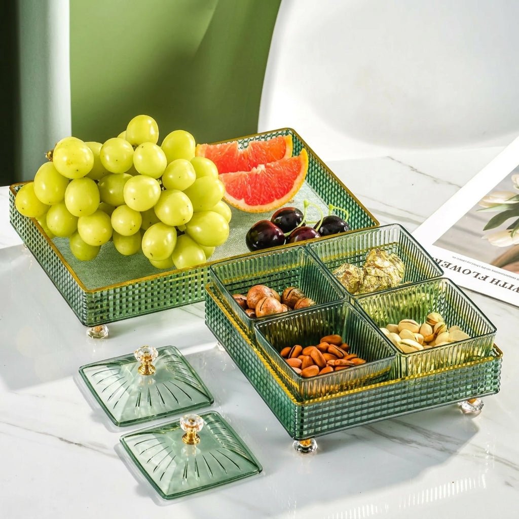 Snack Tray with Lid and Compartments - Organiser - Green - Oaksoho