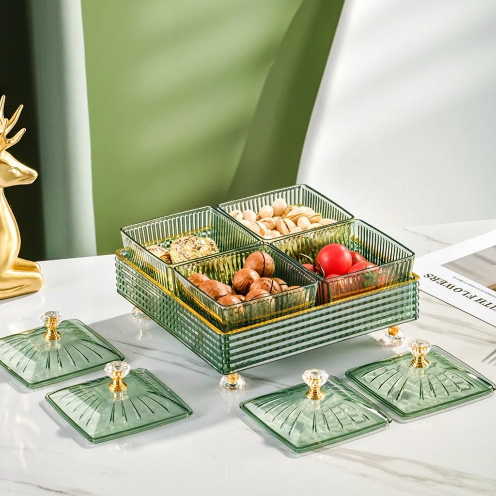 Snack Tray with Lid and Compartments - Organiser - Green - Oaksoho