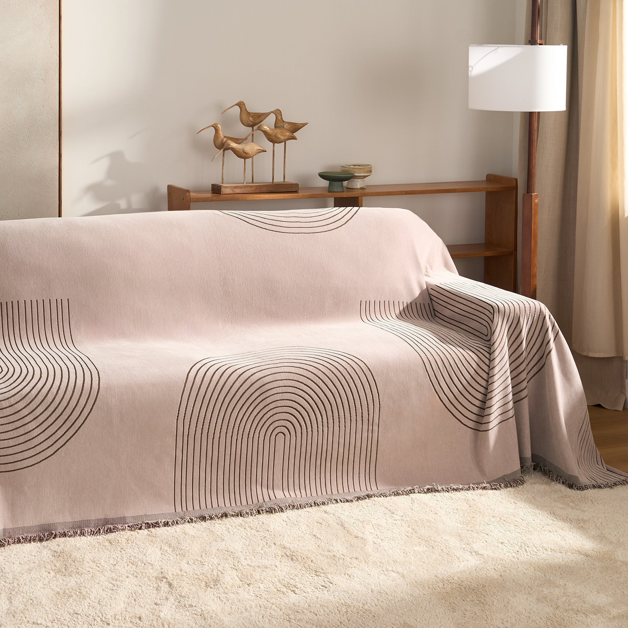 Sofa Throw with Modern Geometric Pattern - Living Room - Earthy Taupe - Oaksoho