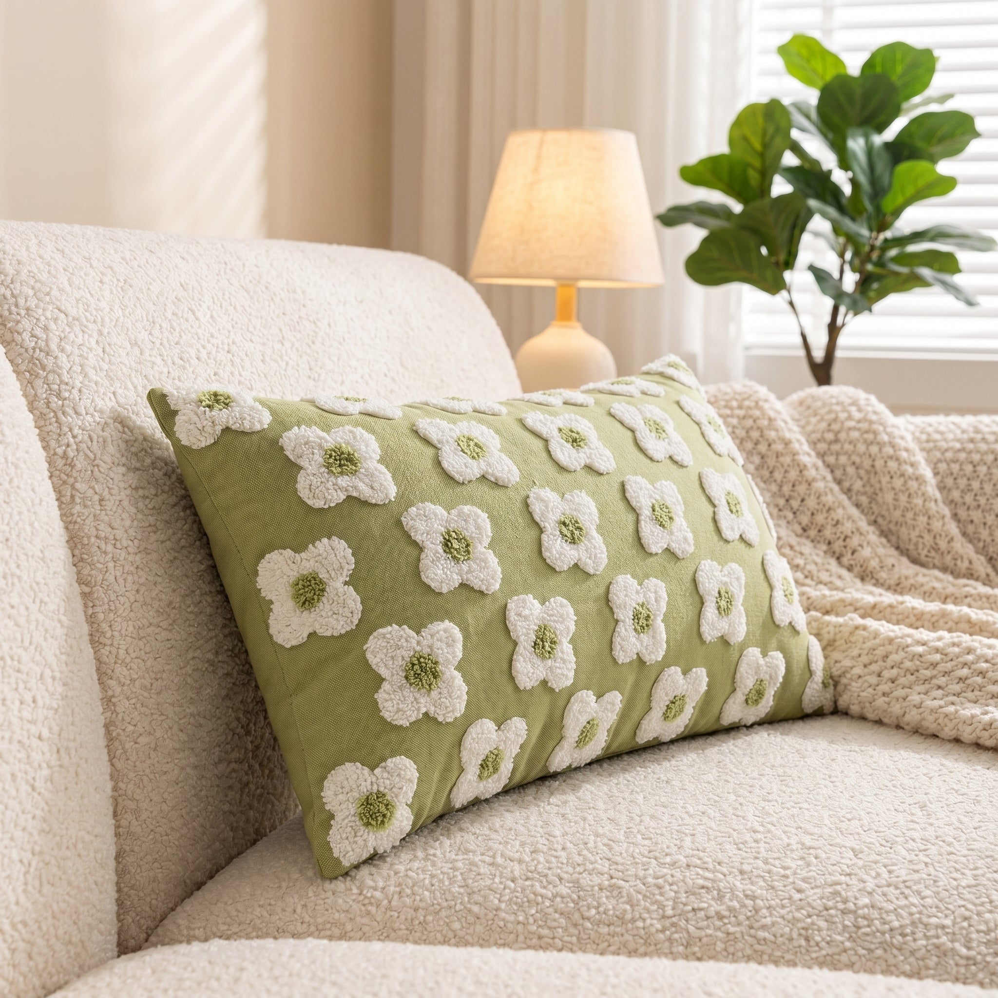 Soft Cushion Covers with Floral Pattern - Cushion Covers - Green - Oaksoho