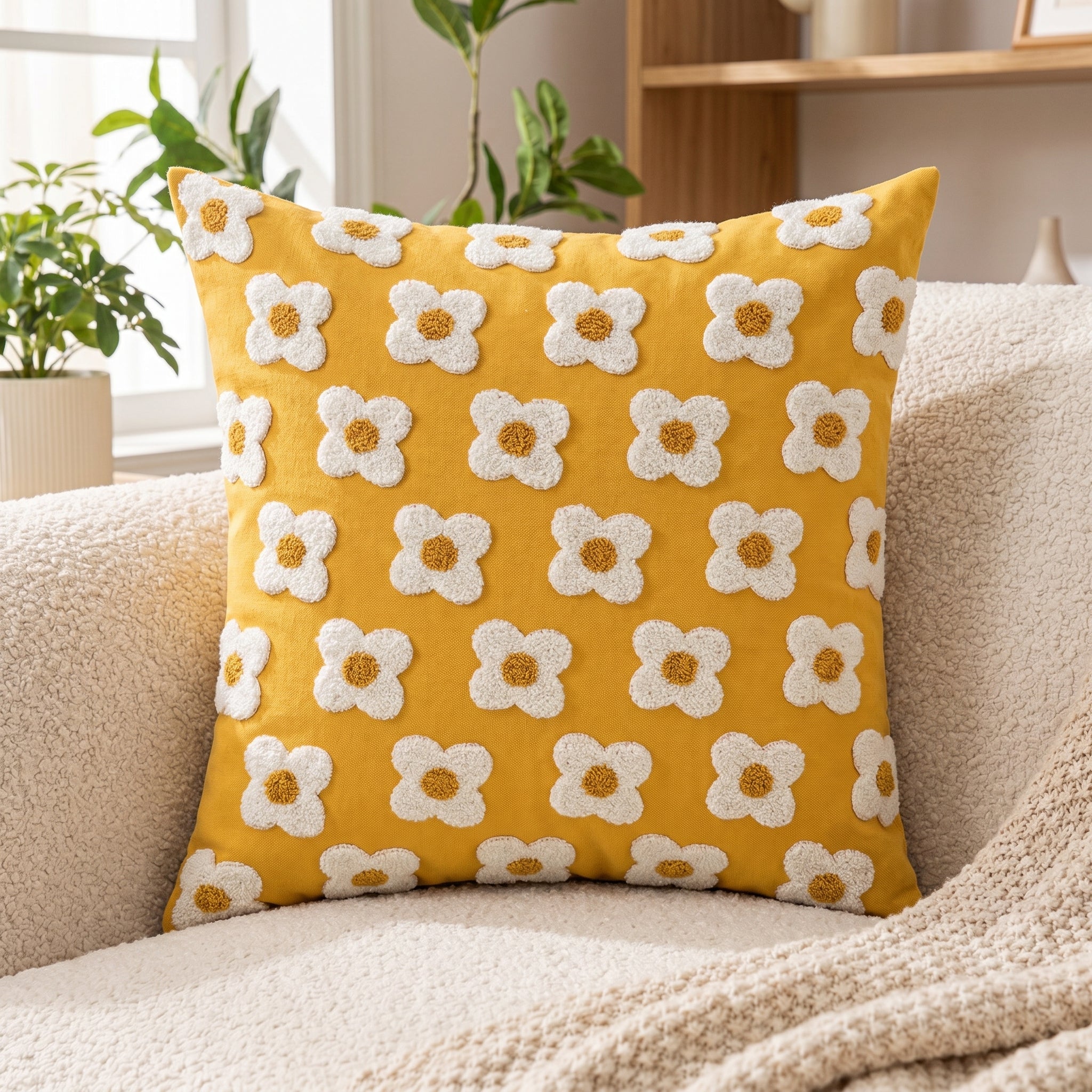 Soft Cushion Covers with Floral Pattern - Cushion Covers - Yellow - Oaksoho