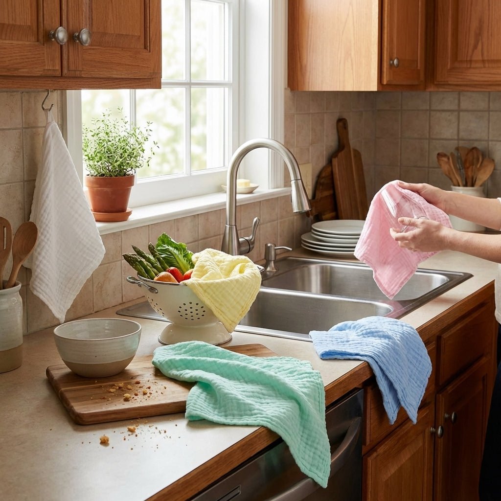 Soft kitchen towels with a waffle texture Set - Wash cloth - Oaksoho