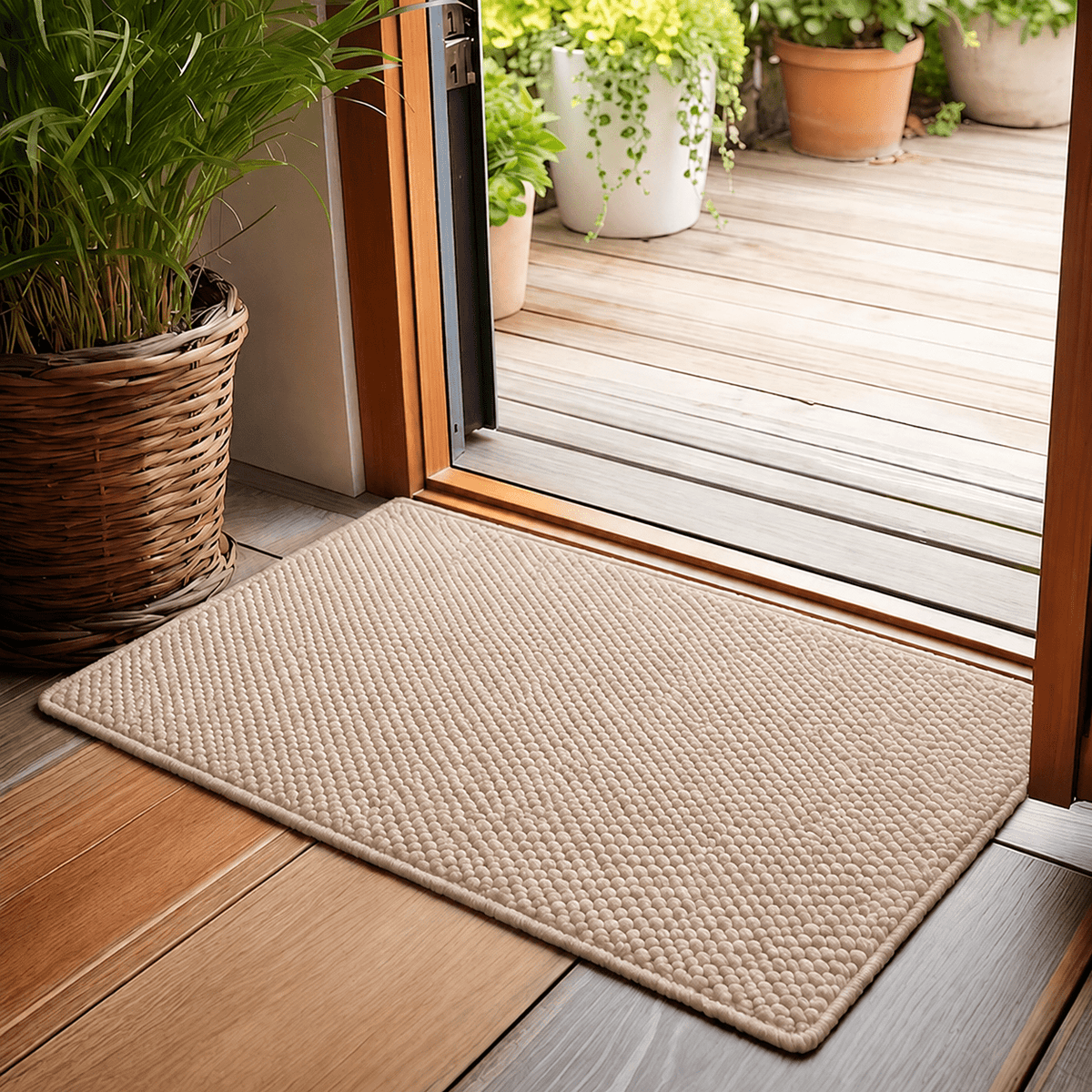 Soft Plush Bladder Texture Non-Slip Door Mat Rug - Door Mats - Beige - Oaksoho