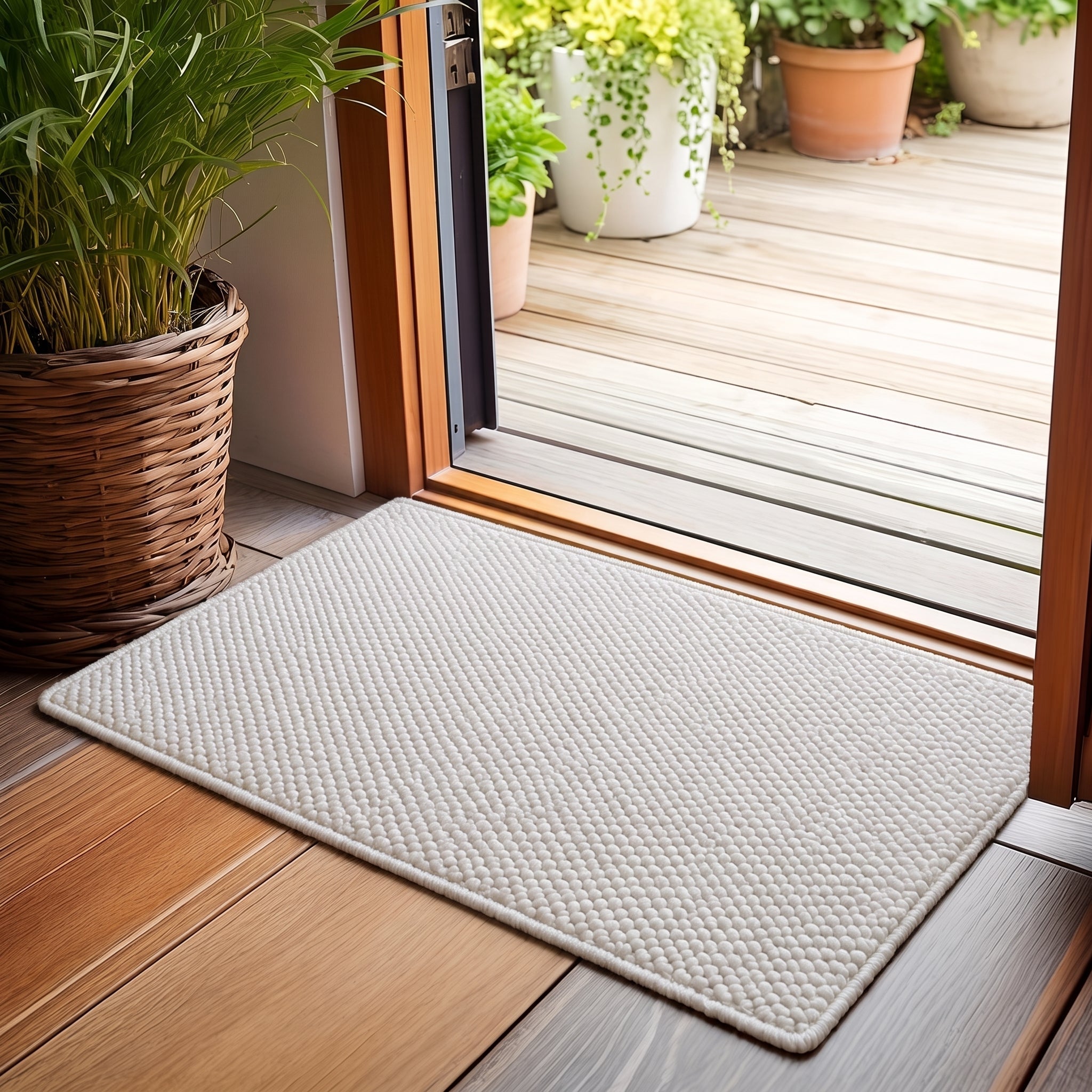 Soft Plush Bladder Texture Non-Slip Door Mat Rug - Door Mats & Rugs - White - Oaksoho