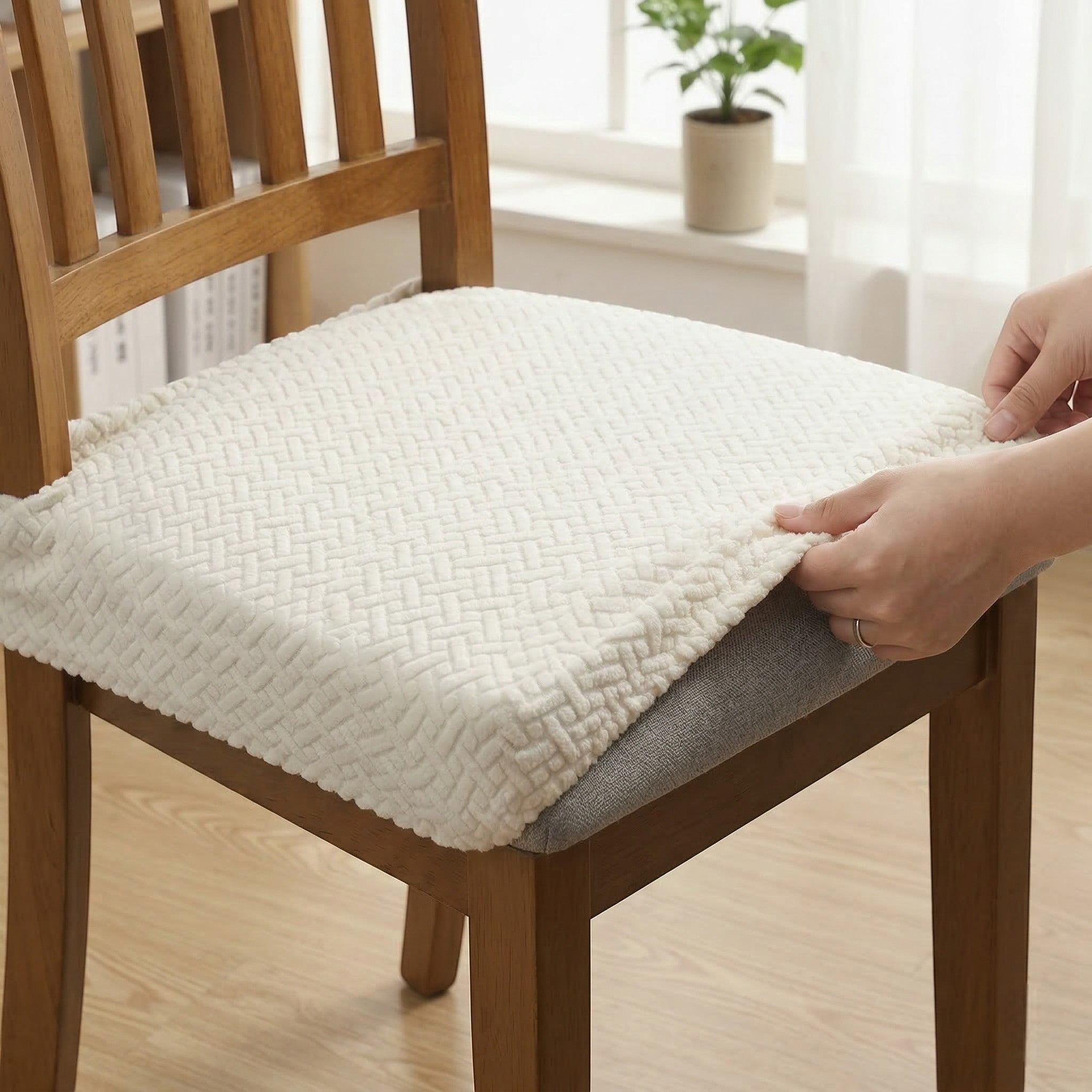 Soft Textured and Elastic Chair Cover - Chair cover - Beige - Oaksoho
