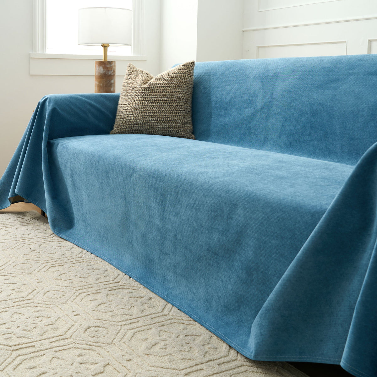 Soft Woven Sofa Throw Cover with Non-Slip Backing - Slipcovers - Blue - Oak Soho