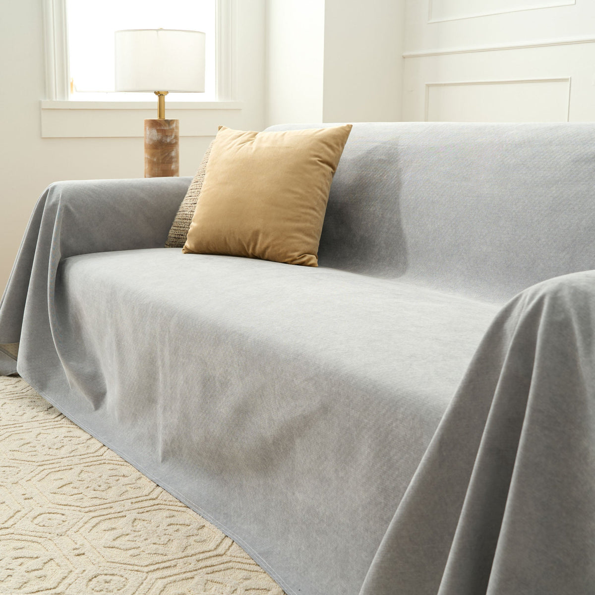 Soft Woven Sofa Throw Cover with Non-Slip Backing - Slipcovers - Beige - Oak Soho