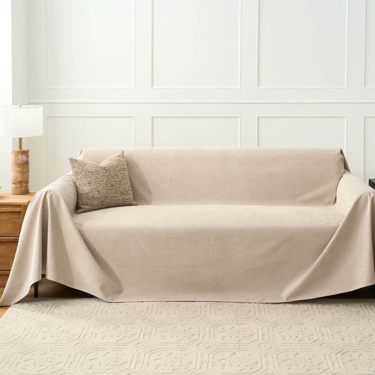 Soft Woven Sofa Throw Cover with Non-Slip Backing - Slipcovers - Grey - Oak Soho