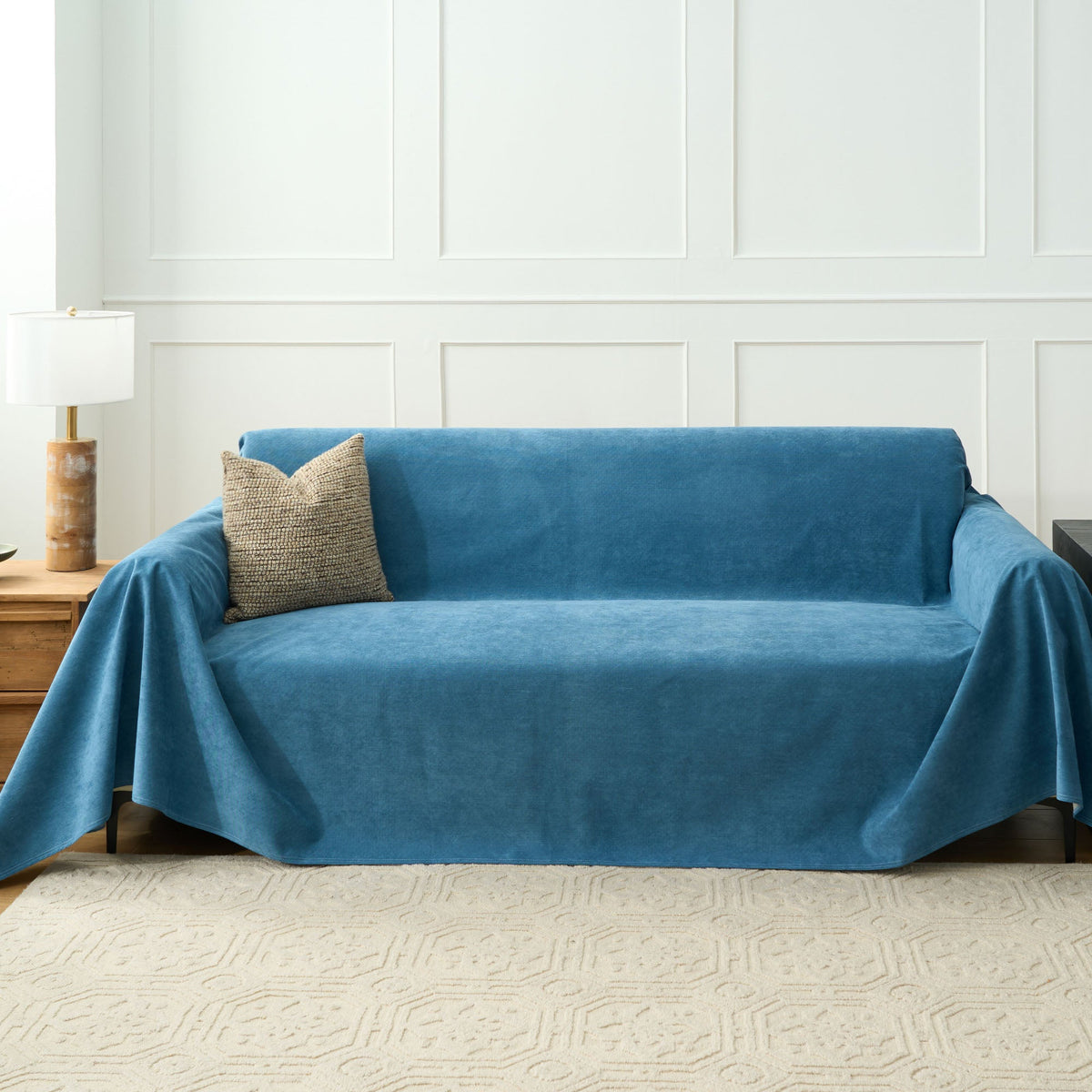 Soft Woven Sofa Throw Cover with Non-Slip Backing - Slipcovers - Blue - Oak Soho