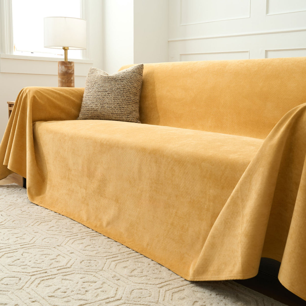 Soft Woven Sofa Throw Cover with Non-Slip Backing - Slipcovers - Yellow - Oak Soho