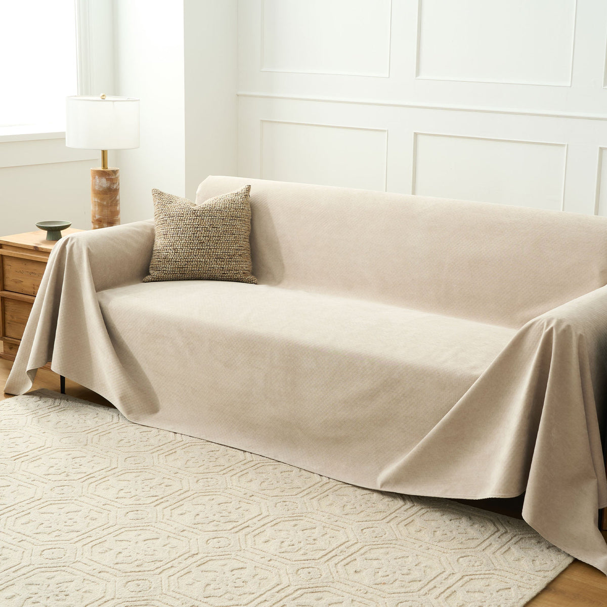 Soft Woven Sofa Throw Cover with Non-Slip Backing - Slipcovers - Grey - Oak Soho