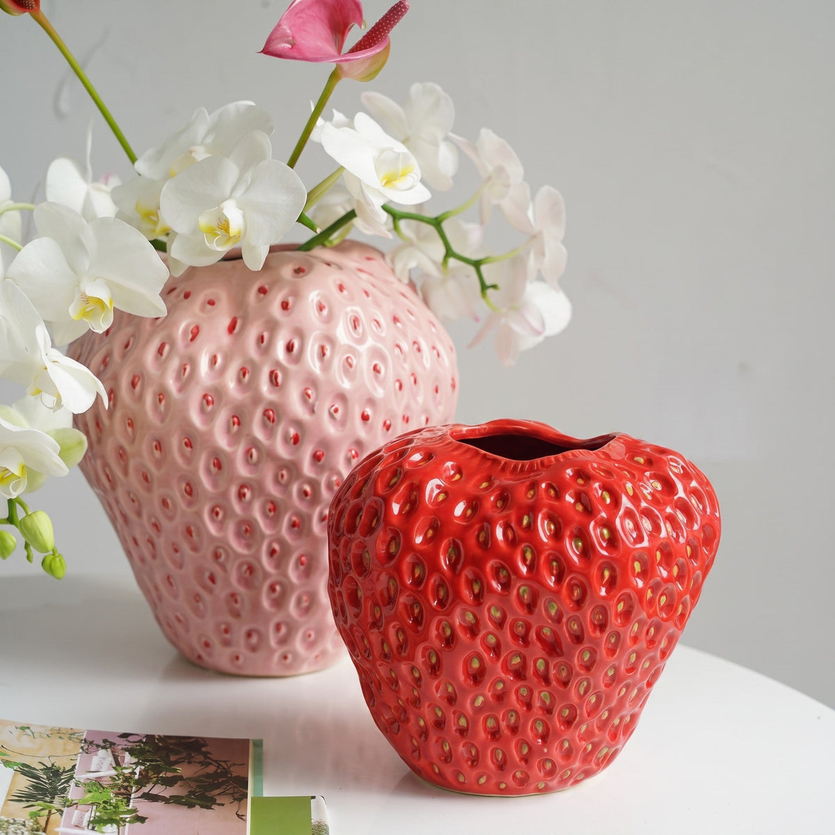 Strawberry Ceramic Vase for Flowers and Table Décor - Vases - Red - Oaksoho