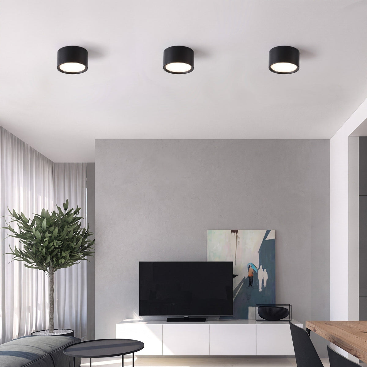 Surface Mounted Round Ceiling LED Spotlight - Ceiling Light Fixtures - Black - Oaksoho